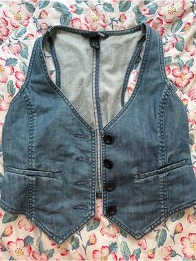 H&M Blue Denim Button-Front Vest